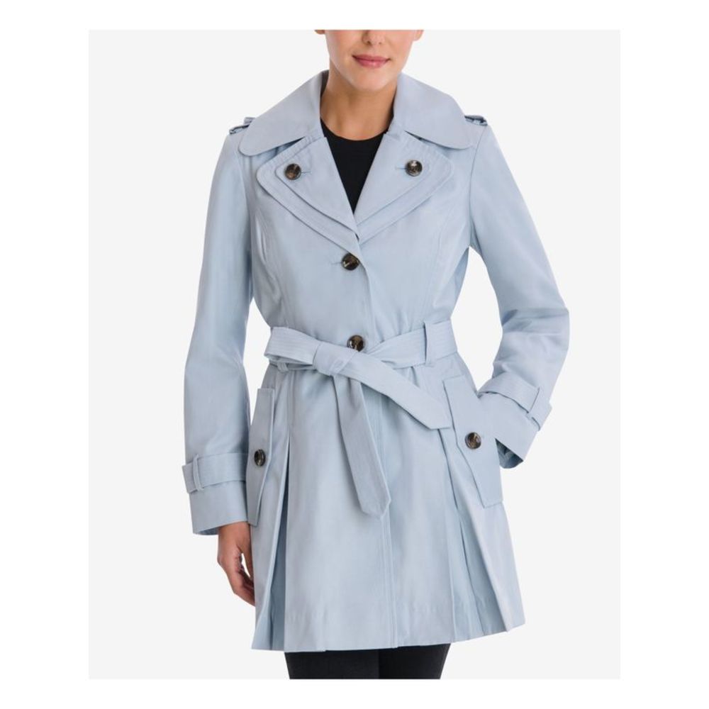 LONDON FOG COLLECTION Womens Light Blue Tie Removable Hood Trench Coat M